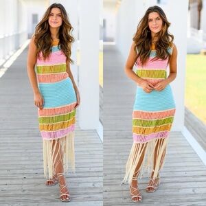 Mable Colorful Striped Fringe Dress